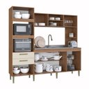 Ver imagem 5 de Cozinha Compacta 7 Portas 2 Gavetas 2 Nichos para Forno Melyna CZ6672 Móveis Laranja/Freijó/Off White