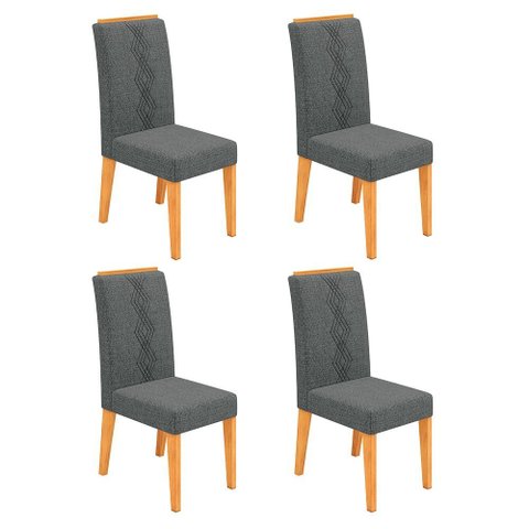 Conjunto Kit com 4 Cadeiras Estofadas para Sala de Jantar Yasmin MDF Cedro Linho Granito DJ Móveis
