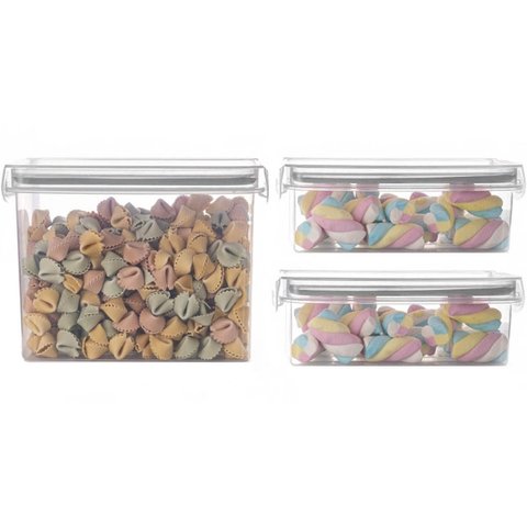 Kit 3 Potes Herméticos Empilháveis Mantimentos Organização Trava Mais - Cinza