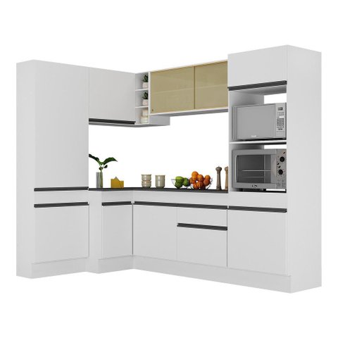 Armário de Cozinha Completa de Canto com Rodapé Veneza Multimóveis V2085 Branco/Preto
