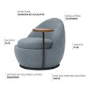 Ver imagem 3 de Poltrona Kaira Mesa Lateral Esquerda Base Fixa Preto Bouclé Azul Claro - Nexta Casa