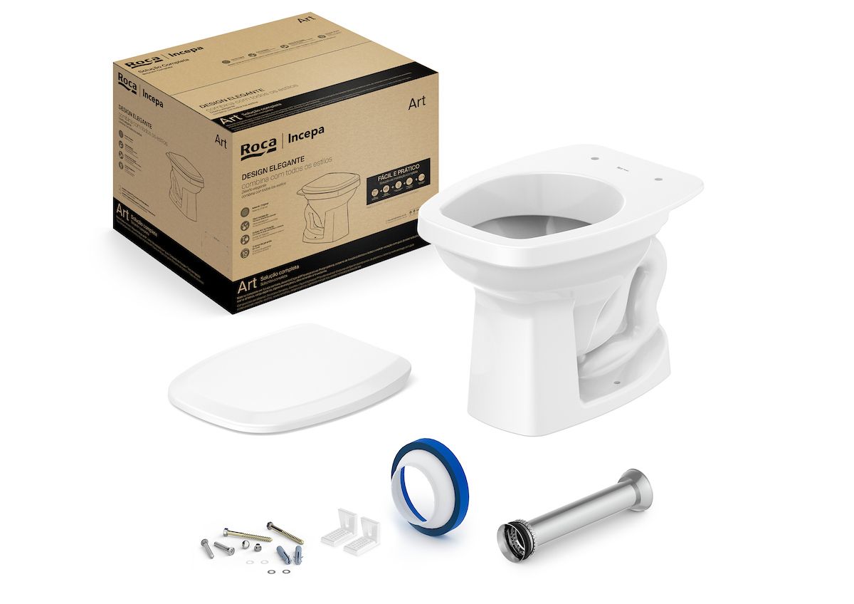 Ver imagem 1 de Kit de Bacia Convencional Assento PP e Complementos de Instalação Art Roca Branco/Brilhante