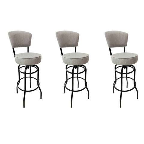 Kit 3 Banquetas Bar Bancada Média Altura 65cm Preta Giratória Encosto Estofado Assento Luxo em Linho