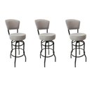 Ver imagem 1 de Kit 3 Banquetas Bar Bancada Média Altura 65cm Preta Giratória Encosto Estofado Assento Luxo em Linho