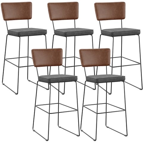 Kit 5 Banqueta Alta Cozinha Sala Jantar Allana L02 Couríssimo Marrom Linho Cinza Escuro - Lyam