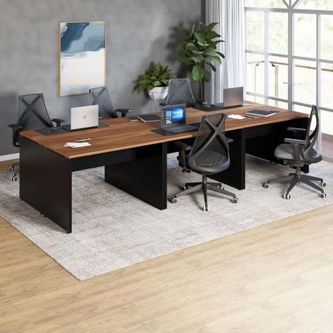 Espaço de Trabalho 6 Lugares 3,30m X 1,40m Pé Painel F5 Cor:nogal com Preto