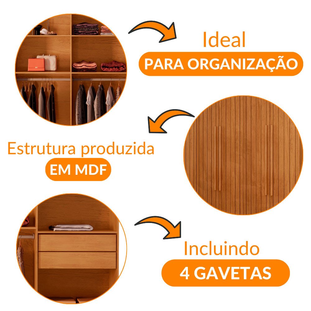 Guarda Roupa Casal Marrocos Mdf 8 Portas 4 Gavetas Moderna Mobília - 6