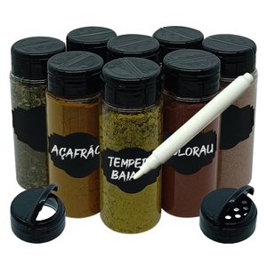 Pote Tempero Kit 8 Potes + 8 Etiquetas Adesivas Tampa Dupla Arte Cozinha Potes de Tempero