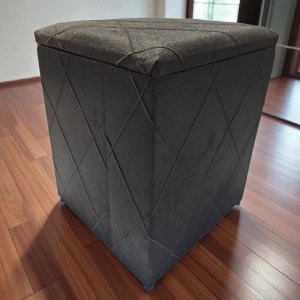 Puff Baú Banqueta Quadrado Cubo Decorativo Courino e Suede Marrom Trançado Suede