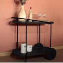 Ver imagem 1 de Carrinho Adega Bar Decorativo Oval Aço Preto Prateleira Preta