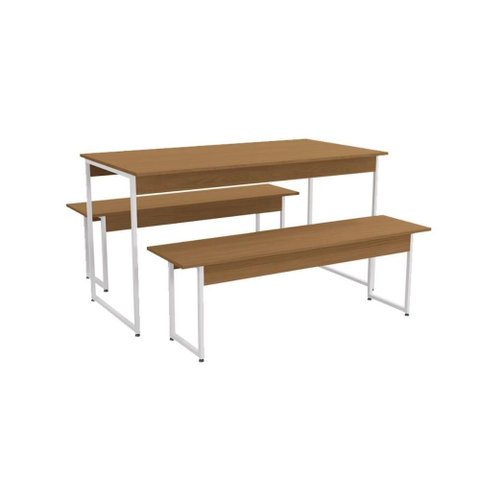 Mesa P/ Cozinha Industrial Li013 C/ Tampo Madeirado 136x72cm C/ 2 Bancos Canela/branco - Kappesberg