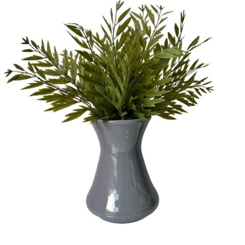 Vaso centro de mesa médio cinza de cerâmica com planta