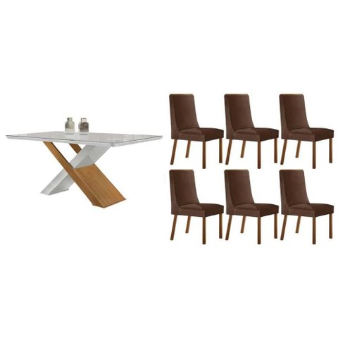 Mesa Cozinha Imperatriz 180 + 6 Cad Dakota Naturale Rufato