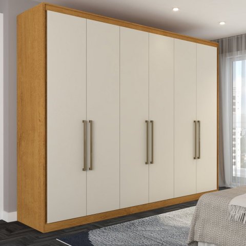 Guarda-roupa Casal Guarujá 6 Portas 6 Gavetas 100% Mdf Peroba/off White - Panorama Móveis