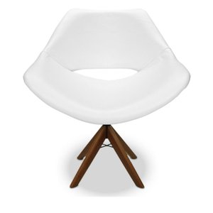 Poltrona Berlim Corino Branca Base Giratória de Madeira:Giratória de Madeira