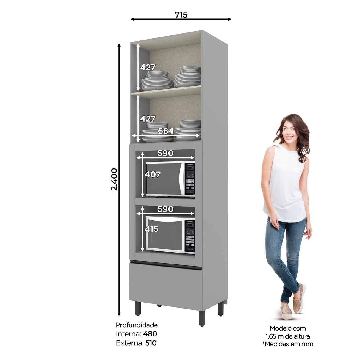 Torre Quente 2 Portas 2 Gavetas 2 Nichos para Forno Ketlin | MadeiraMadeira