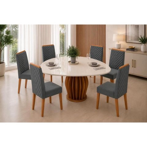 Mesa Sala Jantar Tokyo+6 Cadeiras Nara Granito DJ Móveis