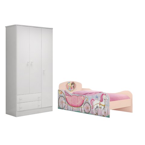 Jogo Duas Peças Guarda-Roupa Qmovi 2617 e Cama Floresta