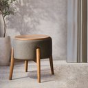 Ver imagem 1 de Puff Dual 2 em 1 Acabamento Moderno Vira Mesa de Apoio Linho Chumbo