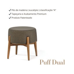 Puff Dual 2 em 1 Acabamento Moderno Vira Mesa de Apoio Linho Chumbo - 5