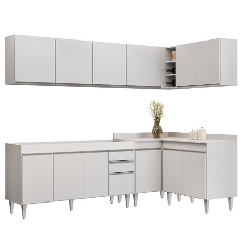 Armário de Cozinha Modulado de Canto 6 Peças Cp31 Balcão sem Tampo Branco - Lumil Lumil Móveis