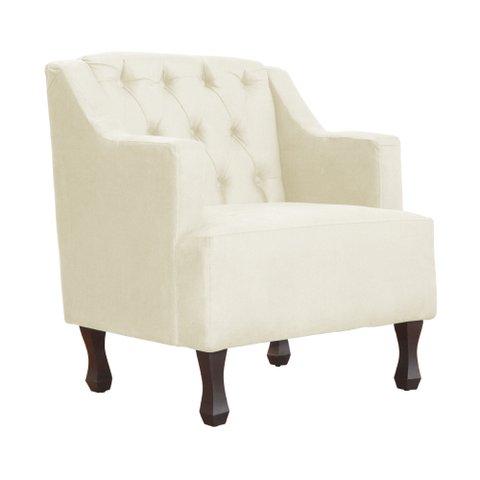 Poltrona Decorativa Pés Luis XV Gênises Encosto Capitonê Suede Marfim Carolina Moveis