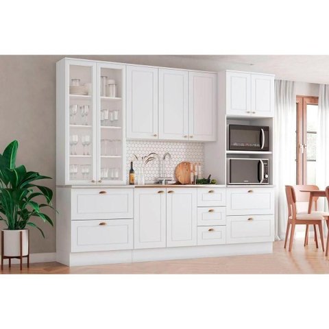 Cozinha Completa 4 Peças Americana 1 Aéreo Balcão 2 Paneleiros C5p40 Branco