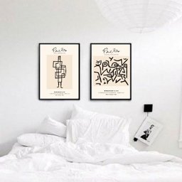 Kit 2 Quadros Arte Minimalista Paul Klee 45x34cm - com Vidro:madeira Branca - 2