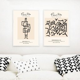 Kit 2 Quadros Arte Minimalista Paul Klee 45x34cm - com Vidro:madeira Branca - 1