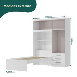 Guarda Roupa Infantil com Cama 4 Portas 3 Gavetas Lisboa Espresso Móveis - 9