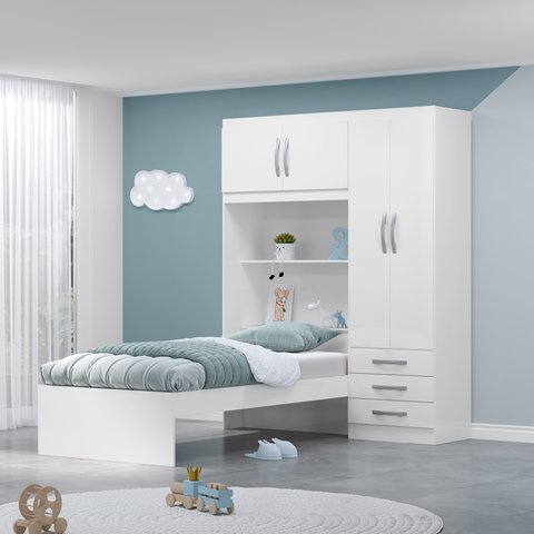 Guarda Roupa Infantil com Cama 4 Portas 3 Gavetas Lisboa Espresso Móveis
