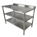 Ver imagem 1 de Mesa de Aço Inox Industrial 140x60x90 cm com 2 Prateleiras Plano Liso com Espelho Nortinox