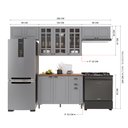 Ver imagem 3 de Cozinha Modulada 4 Peças 1 Balcão com Tampo 3 Aéreos 100% MDF com Vidro Bari Cinza/Titanio Fosco
