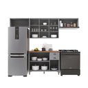 Ver imagem 4 de Cozinha Modulada 4 Peças 1 Balcão com Tampo 3 Aéreos 100% MDF com Vidro Bari Cinza/Titanio Fosco