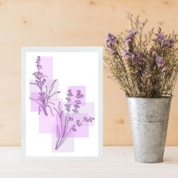 Quadro Decorativo Moderno Flores Lavanda 33x24cm - com Vidro:moldura Preta - 1