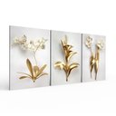 Ver imagem 2 de Kit 3 Quadros Retangulares - Trio de Flores Douradas