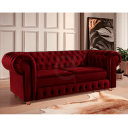 Namoradeira Chesterfield Bourbon 3 Lugares Via Encanto Veludo Bordô - 2