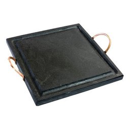 KIT 2 GRELHA DE PEDRA SABÃO QUADRADA 25X25 CM + 4 CUMBUCAS COM SUPORTE DE MADEIRA Leônidas - 1