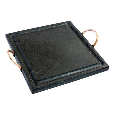 KIT 2 GRELHA DE PEDRA SABÃO QUADRADA 25X25 CM + 4 CUMBUCAS COM SUPORTE DE MADEIRA Leônidas