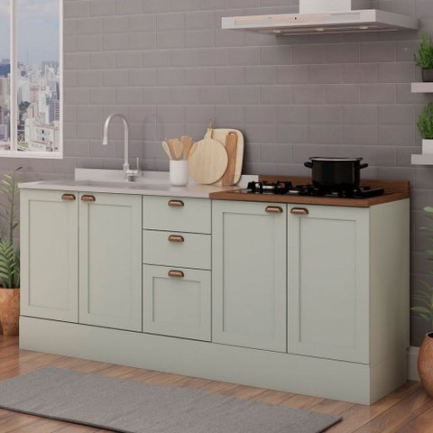 Armário de Cozinha Americana Completa Compacta Iluminata Genialflex Mint/ébano - Genialflex