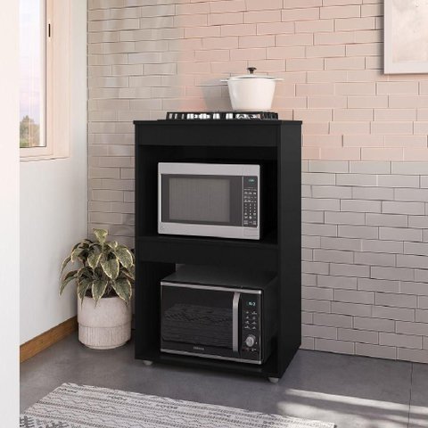 Balcão Cooktop Adriana Preto para Fogão 4 ou 5 Bocas MDF AJL Móveis