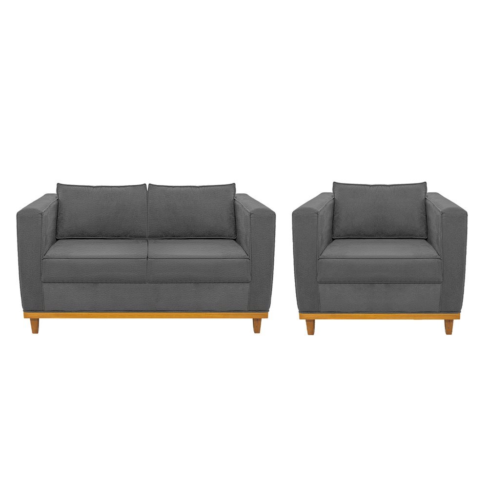 Kit Sofá 2 Lugares e Poltrona Europa Corano Cinza - Am Decor