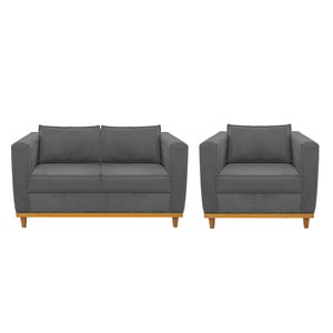 Kit Sofá 2 Lugares e Poltrona Europa Corano Cinza - Am Decor