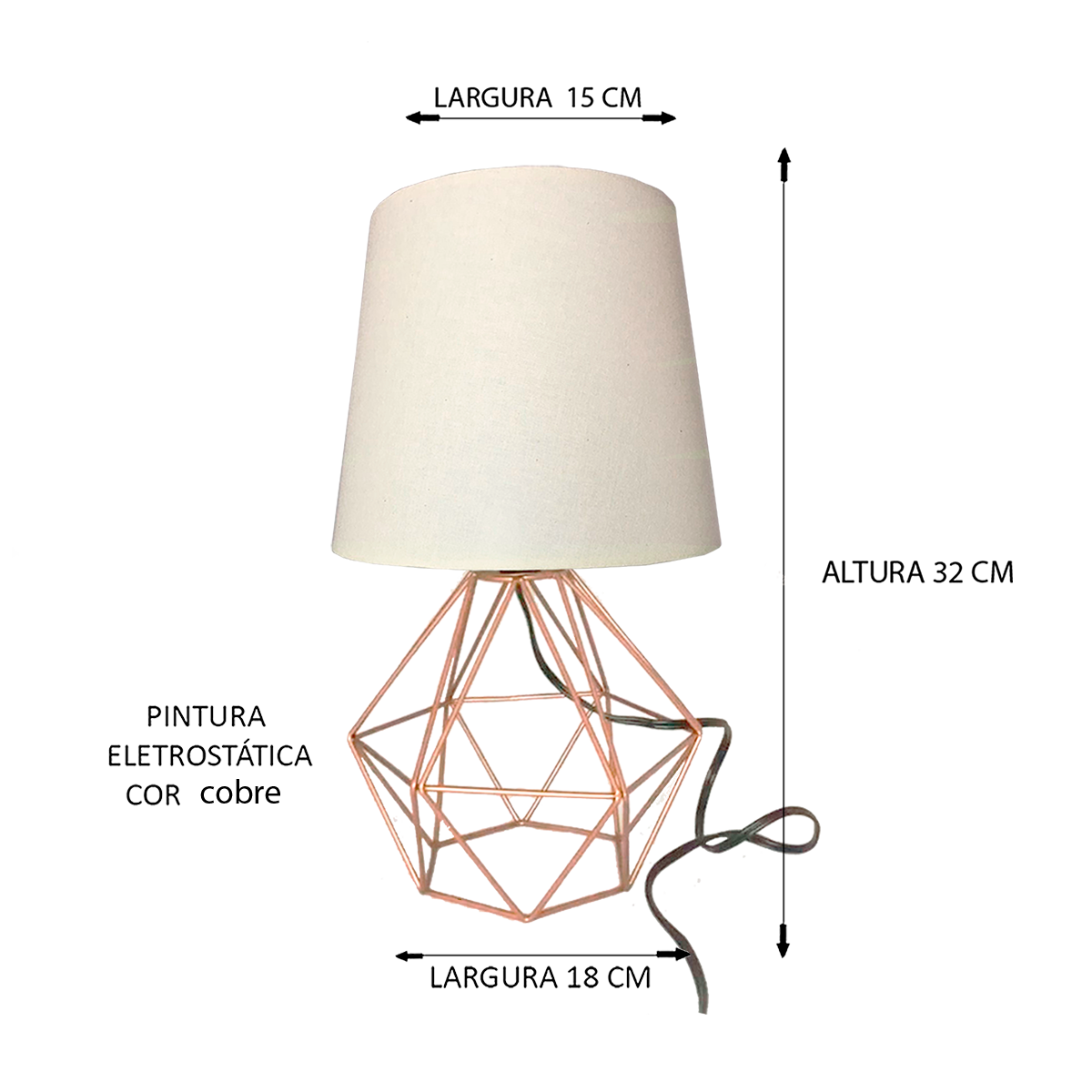 LUMINÁRIA ABAJUR DIAMANTE RETRO COBRE VARIAS CORES FL MadeiraMadeira