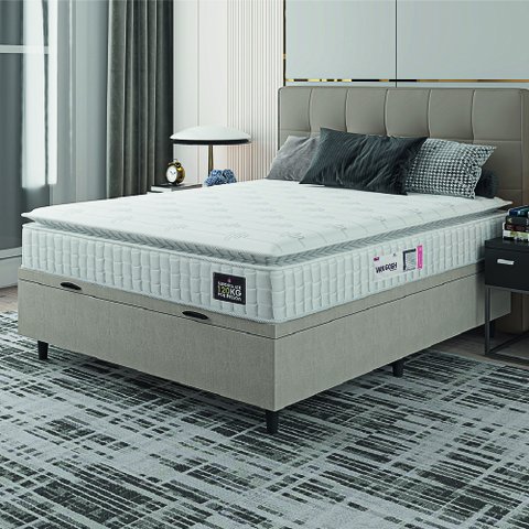 Cama Box Baú Colchão Casal Espuma D33 Vangogh Pillow Top 138x188x70cm Hellen
