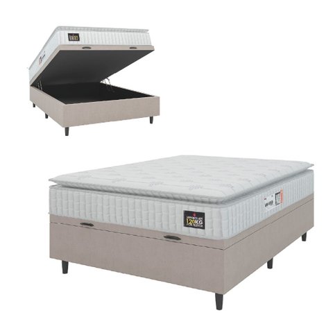 Cama Box Baú Colchão Casal Espuma D33 Vangogh Pillow Top 138x188x70cm Hellen