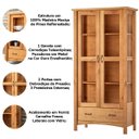 Ver imagem 2 de Cristaleira 100% Madeira Maciça com 2 Portas 1 Gaveta Stella - Castanho Fosco