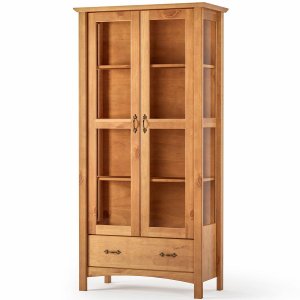 Cristaleira 100% Madeira Maciça com 2 Portas 1 Gaveta Stella - Castanho Fosco