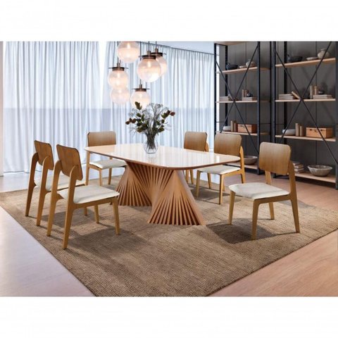 Sala de Jantar Madeira Maciça 6 Cadeiras Opala Harmonia