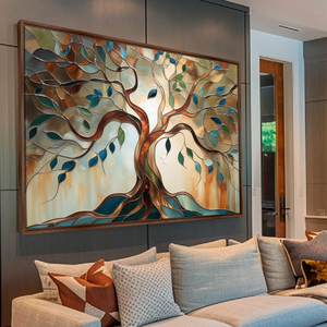 Quadro Árvore da Vida Abstrata Tons Terrosos Canvas 123x83